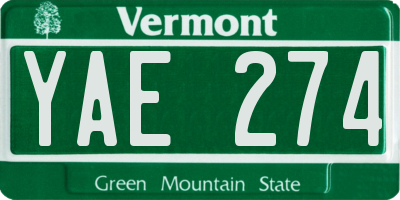 VT license plate YAE274