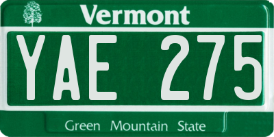 VT license plate YAE275