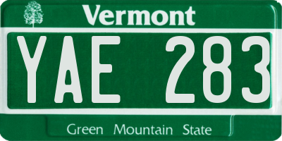 VT license plate YAE283