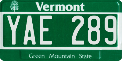 VT license plate YAE289