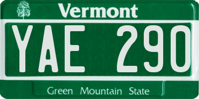 VT license plate YAE290