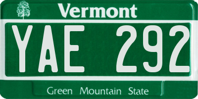 VT license plate YAE292