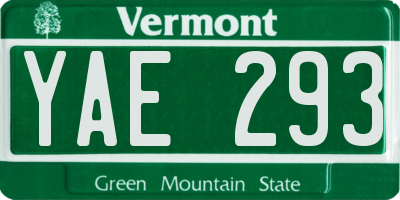VT license plate YAE293