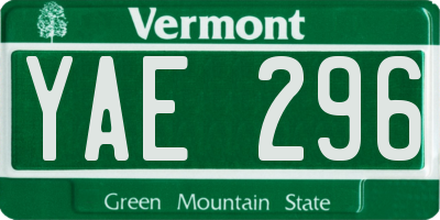 VT license plate YAE296