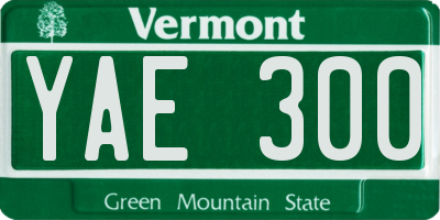 VT license plate YAE300