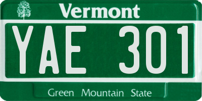 VT license plate YAE301