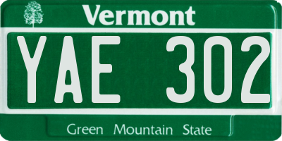 VT license plate YAE302