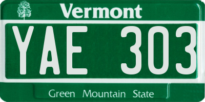 VT license plate YAE303