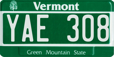 VT license plate YAE308