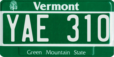 VT license plate YAE310