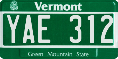 VT license plate YAE312
