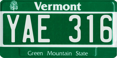 VT license plate YAE316