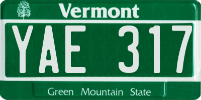 VT license plate YAE317