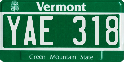 VT license plate YAE318