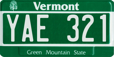 VT license plate YAE321