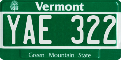 VT license plate YAE322