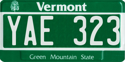 VT license plate YAE323