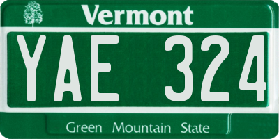 VT license plate YAE324