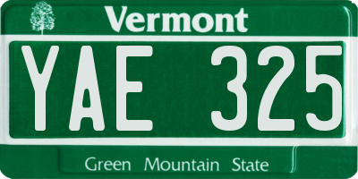 VT license plate YAE325