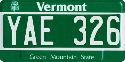 VT license plate YAE326