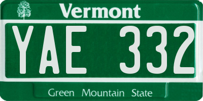VT license plate YAE332