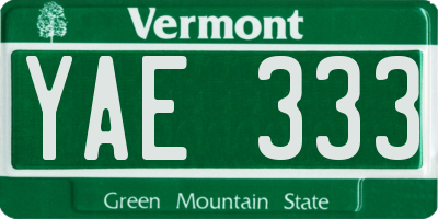 VT license plate YAE333