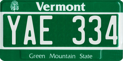 VT license plate YAE334