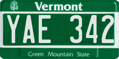 VT license plate YAE342