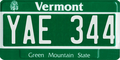 VT license plate YAE344