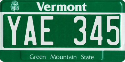 VT license plate YAE345