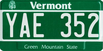 VT license plate YAE352
