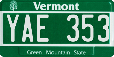 VT license plate YAE353