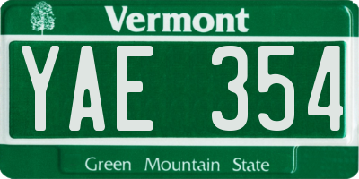 VT license plate YAE354