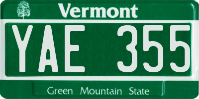 VT license plate YAE355