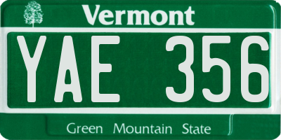 VT license plate YAE356