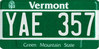 VT license plate YAE357
