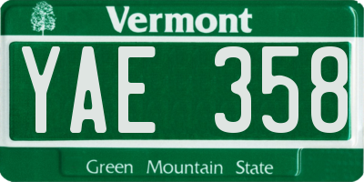 VT license plate YAE358