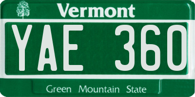 VT license plate YAE360