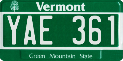 VT license plate YAE361