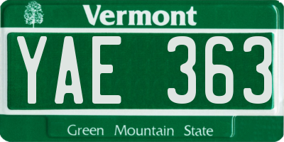 VT license plate YAE363
