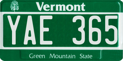 VT license plate YAE365