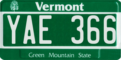 VT license plate YAE366