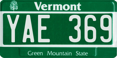 VT license plate YAE369