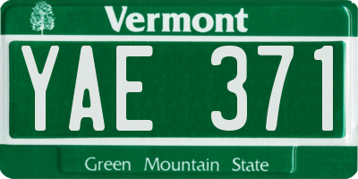 VT license plate YAE371