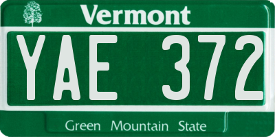 VT license plate YAE372