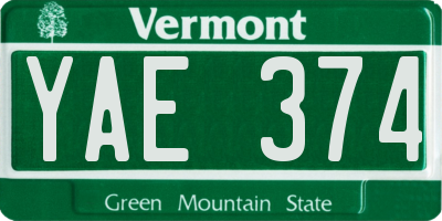 VT license plate YAE374