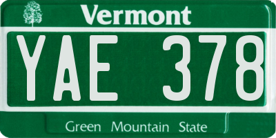 VT license plate YAE378