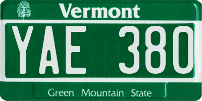 VT license plate YAE380