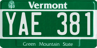 VT license plate YAE381