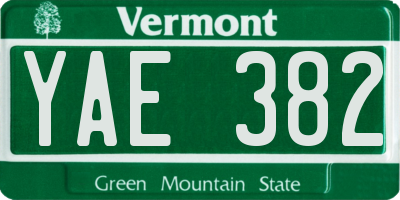 VT license plate YAE382